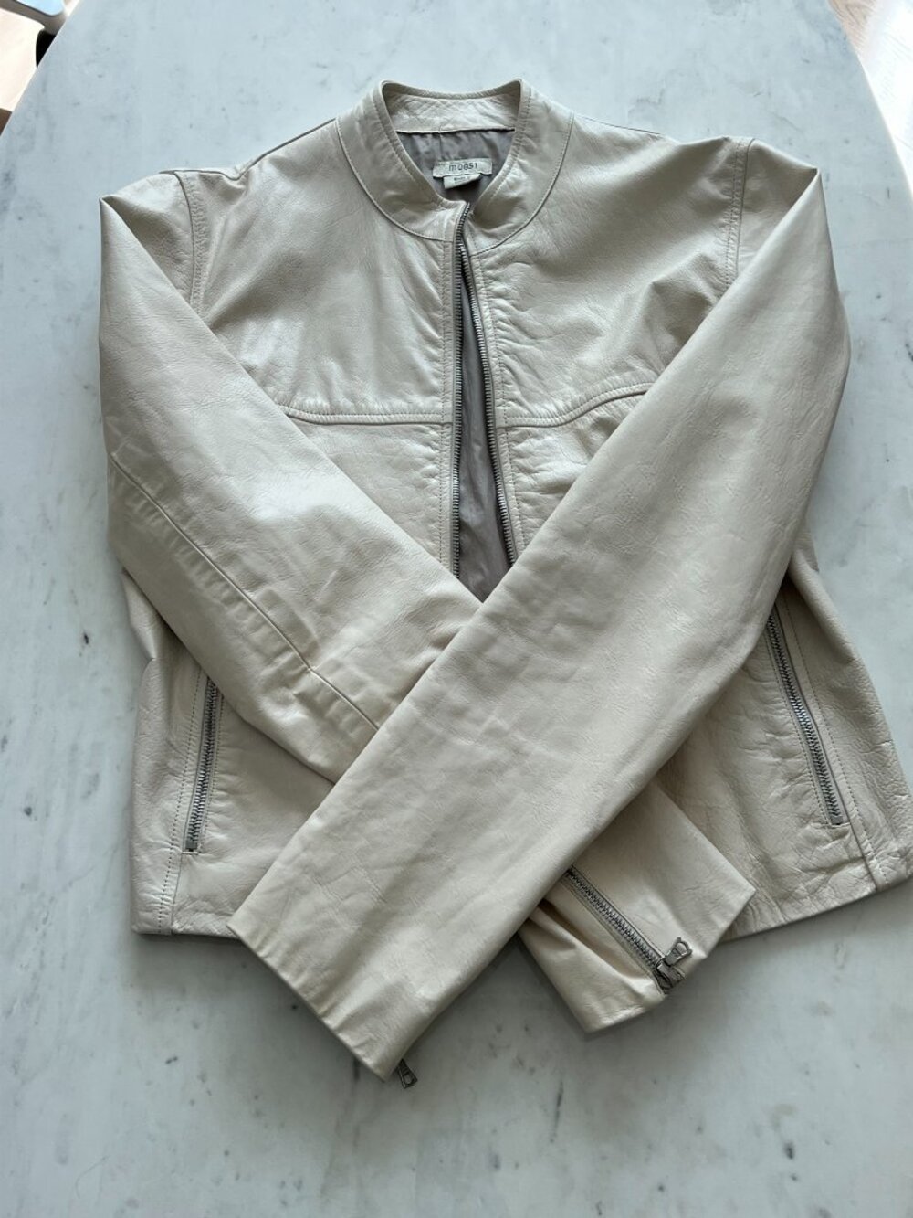 M0851 Ivory Moto Jacket, 100% Leather, Made in Canada, Size S